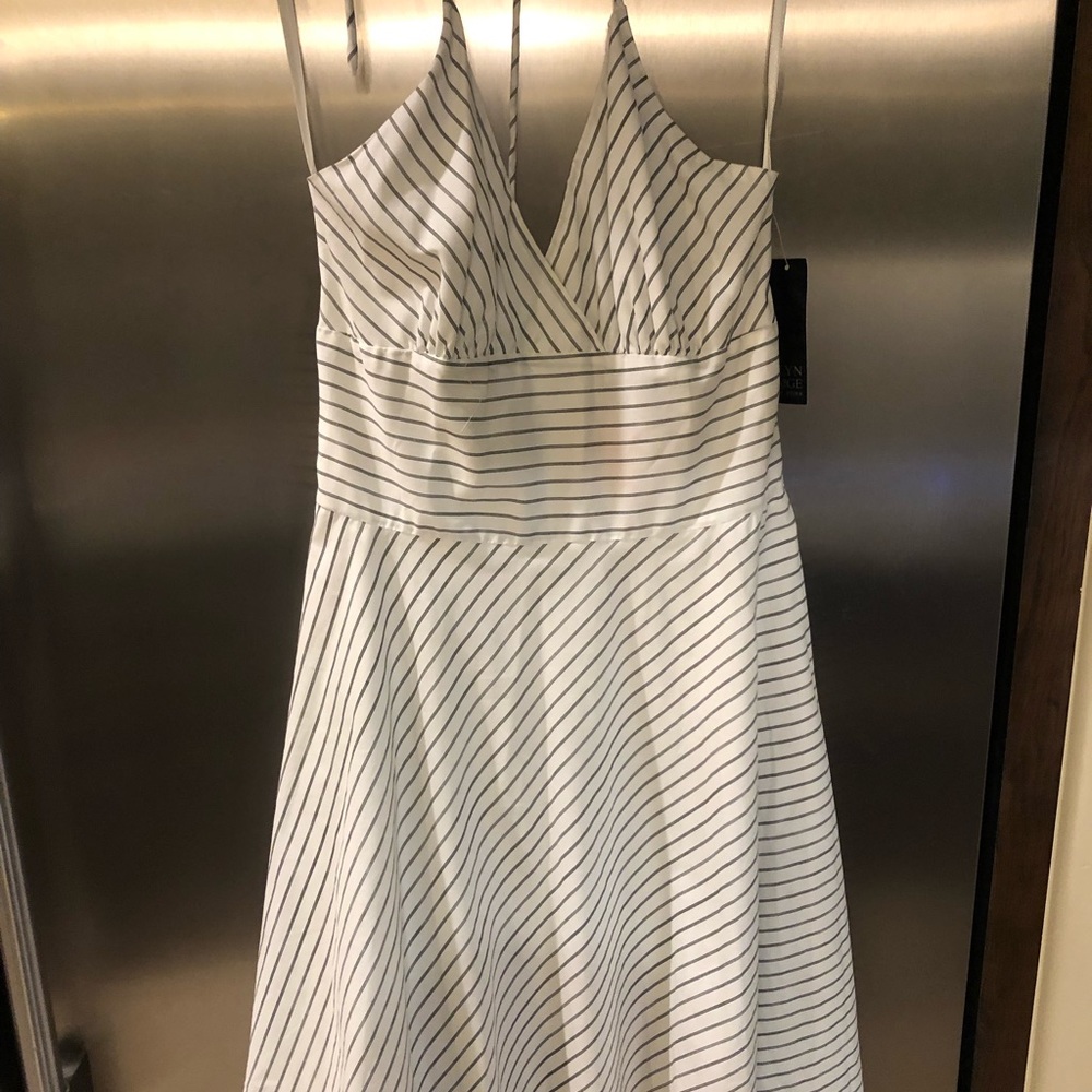ALYN PAIGE white pinstripe halter dress
